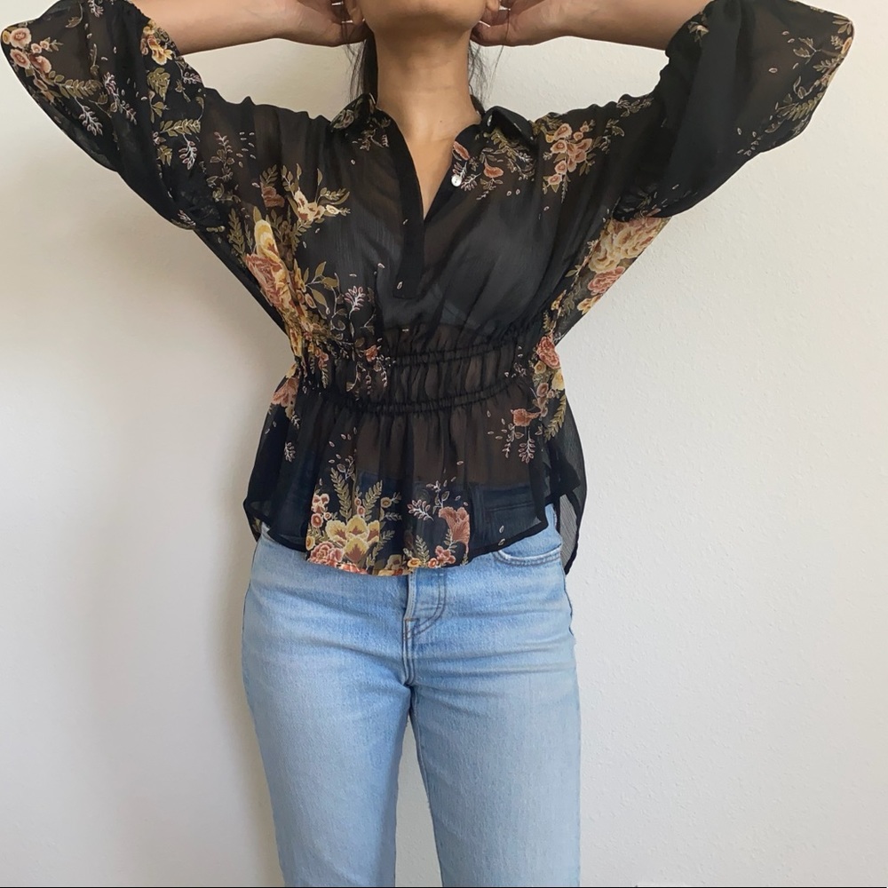 Sheer Black Floral Blouse